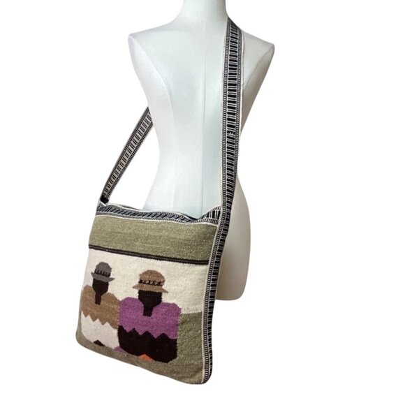 Handmade Cotton & Wool Blend Woven Crossbody Bag Colorful Design Boho Size L - Picture 2 of 8